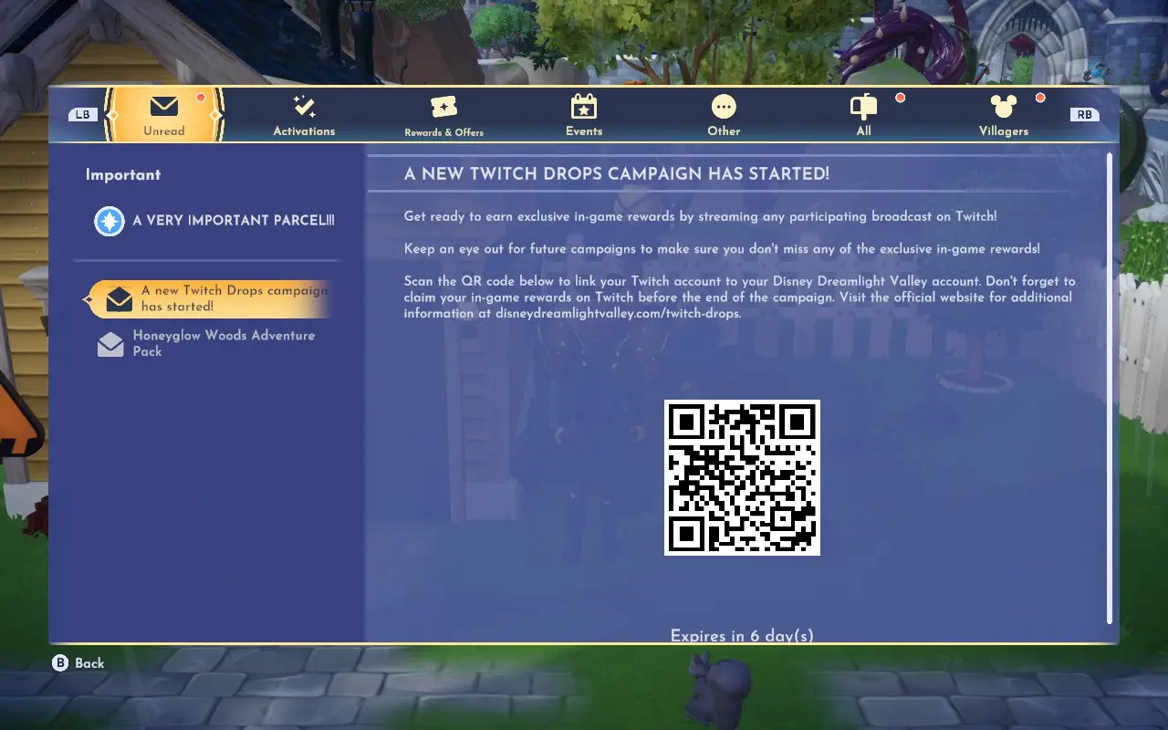 Honeyglow Woods Twitch Drop QR Code Dreamlight Valley
