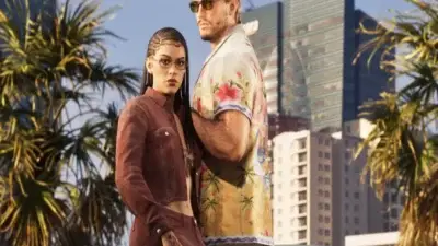 Key art for GTA 6 of Two People posing next to a green car used as featured image.
