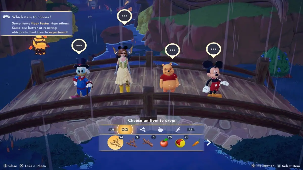 Selecting Item for Pooh Sticks Dreamlight Valley