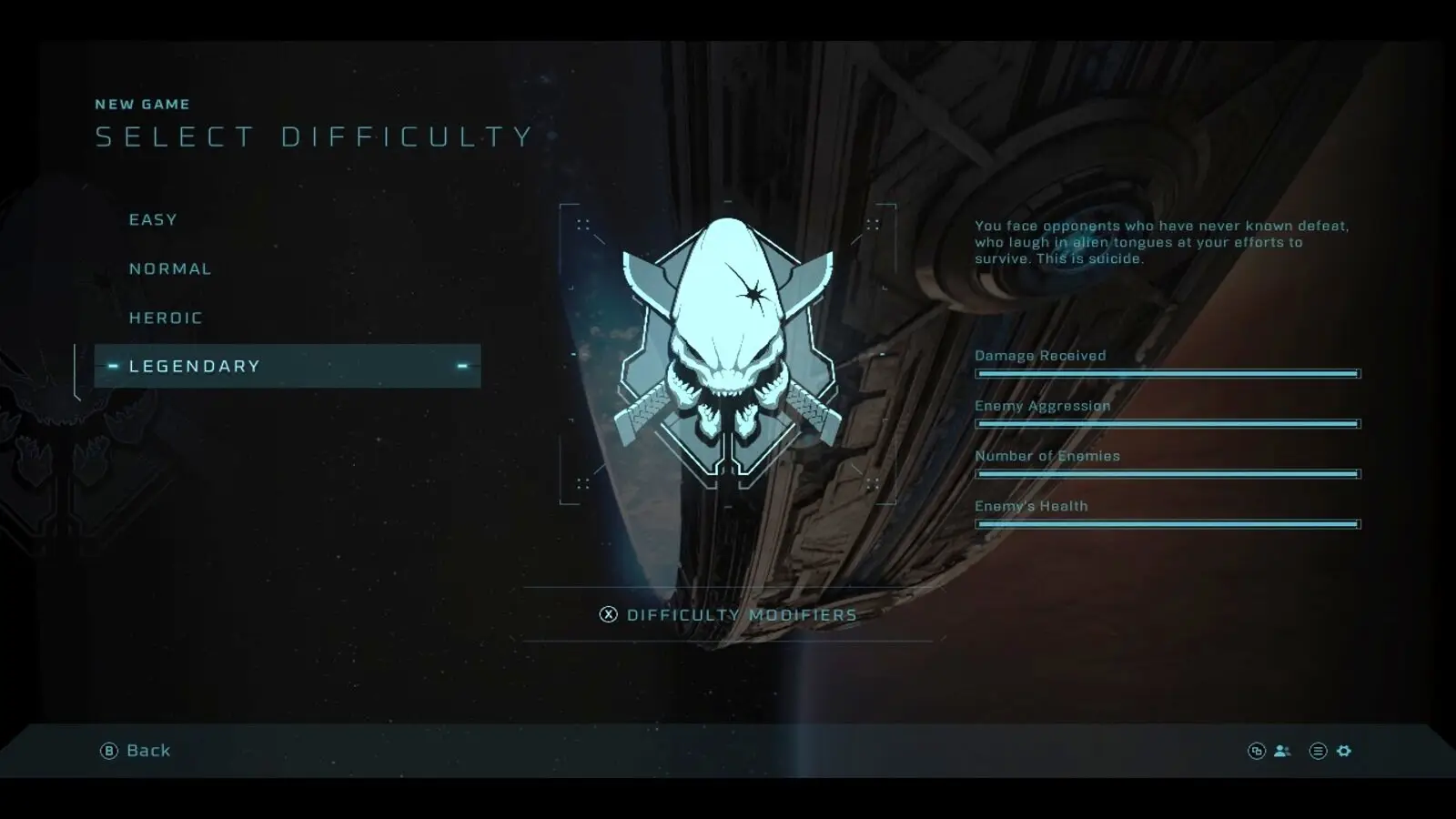 Selecting Legendary Difficulty in Halo Campaign Evolved