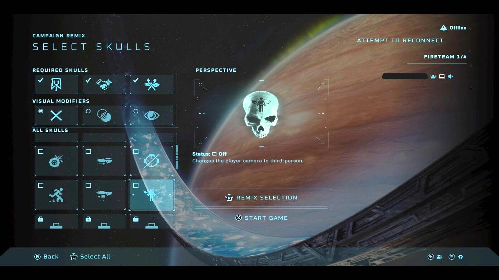 Selecting Perspective Skull in Halo Campaign Evolved