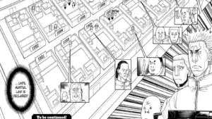 Snip from Hunter x Hunter Chapter 413 used as the featured image for 414 spoilers summary guide.