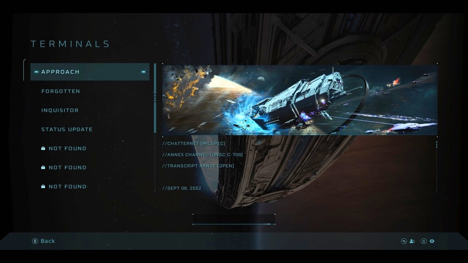 Terminals Collection Menu in Halo Campaign Evolved