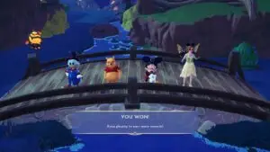 Screenshot of player winning Pooh Sticks Dreamlight Valley used as the featured image.