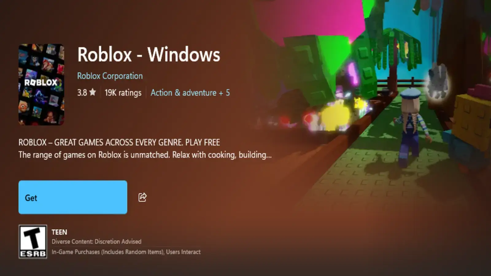 Downloading Roblox for PC via Microsoft Store