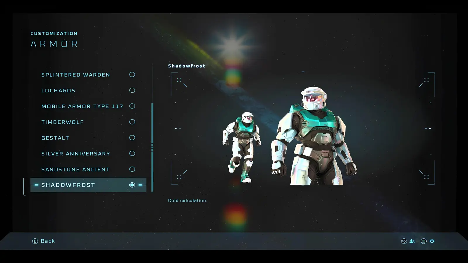 Screenshot of Player Equipping the Shadowfrost Armor Skin in Halo Campaign Evolved