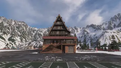 Screenshot of the Sotoyama Ski Resort Lodge FH6 used as featured image for #SkiHoliday Photo Challenge guide.