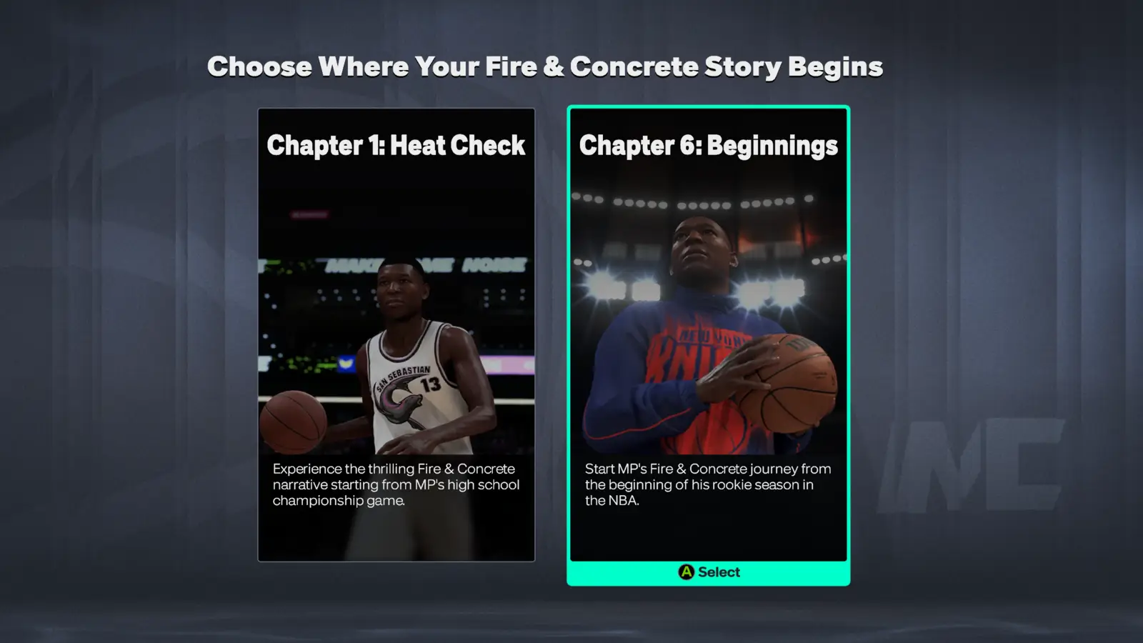 Choose Where Your Fire & Concrete Story Begins used in NBA 2K27