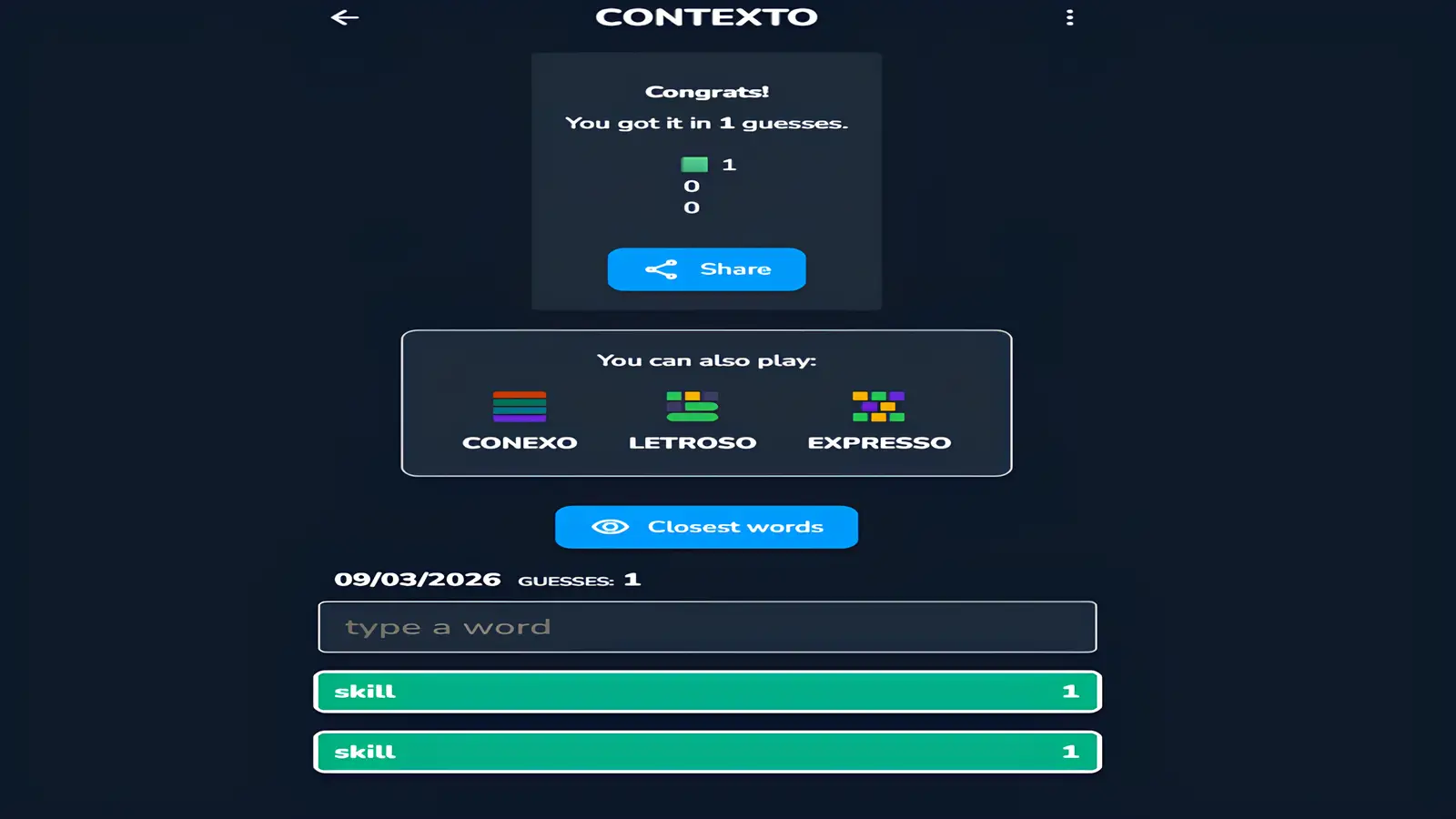 Contexto Today Answer September 3 is Skill