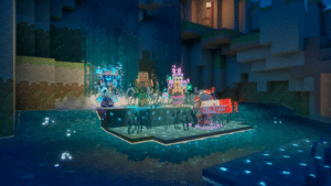 In-Game Screenshot of four heroes in Minecraft Dungeons 2