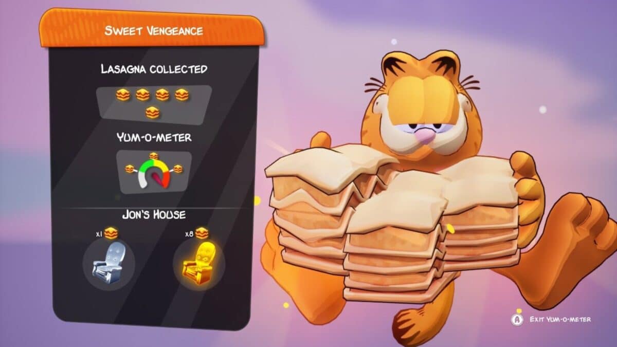 Screenshot of the post level screen for Sweet Vengeance Lasagna Locations in Garfield - Escape from Monday used as the featured image.
