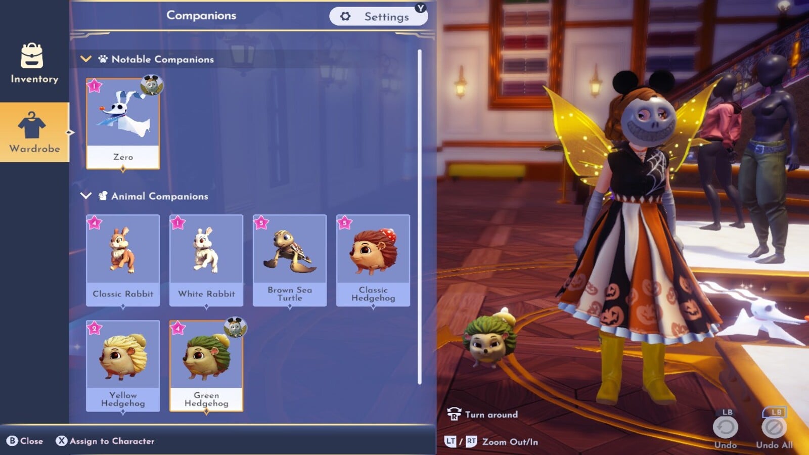 Equipping Zero as Companion in Disney Dreamlight Valley